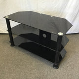 Modern Alphaline Black Glass 3-Tier Entertainment Stand
