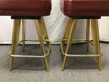 Pair of MCM Gasser Chair Co. Red Counter Height Casino Swivel Bar Stools