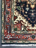 Modern Reproduction Heriz Serapi Blue & Red Wool 3x5 Area Rug