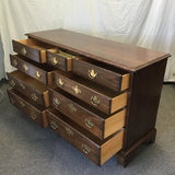 Vintage Federal Cherry Veneer 9-Drawer Dresser