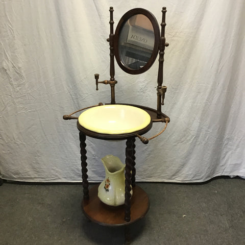 3pc Antique Victorian Solid Black Walnut Spindle Washstand