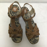 Fly London Brown Leather Strappy Wedge Sandals