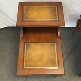 Pair of Vintage Cherry Leather-Top 2-Tier End Tables