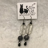 Twin Cat Black, White, & Clear Dangle Earrings