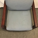 Modern Blue Upholstered & Oak Armchair