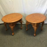 Pair of Vintage Farmhouse Oak Veneer Oval End Tables