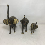 Set of 3 Vintage Hand Etched Brass Elephants