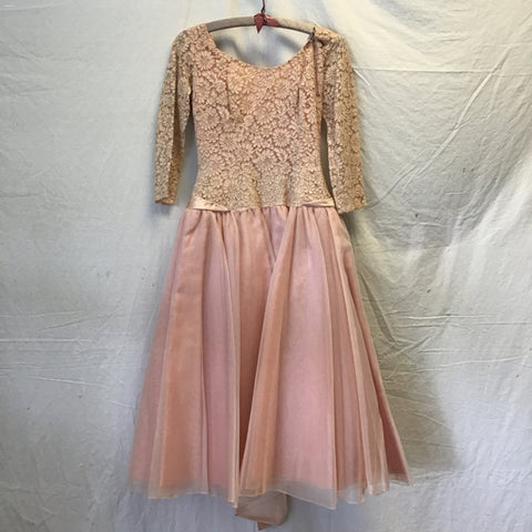Vintage Pink Floral Lace Midi Dress