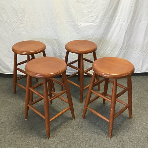 Set of 4 Modern Solid Tropical Wood Backless Counter Stools