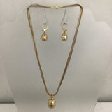 3pc Sterling & Golden Acoya Pearl Necklace & Earrings Set