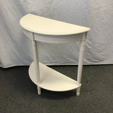 Vintage White-Painted Wood 2-Tier Half-Circle Side Table