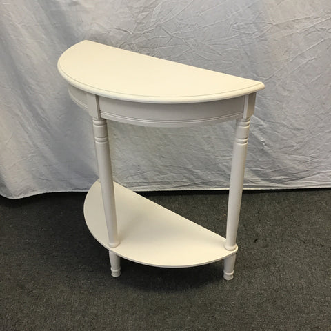 Vintage White-Painted Wood 2-Tier Half-Circle Side Table