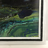 Framed Original Abstract Green & Blue Acrylic on Glass