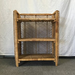 Vintage Medium-Stained Wicker 3-Tier Folding Shelf