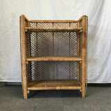 Vintage Medium-Stained Wicker 3-Tier Folding Shelf