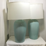 Pair of Modern Pottery Barn Blue Ceramic Table Lamps