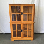 Modern Craftsman Oak Veneer Glass-Front Corner Bookcase