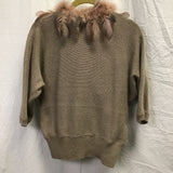 Vintage Bonnie & Bill Gray/Tan Feather-Trim Wrap Sweater