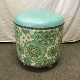 Modern Round Blue/Green & White Upholstered Ottoman
