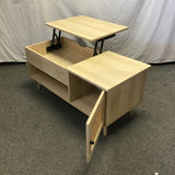 Contemporary MCM Boho Faux-Oak Laminate Lift-Top Coffee Table