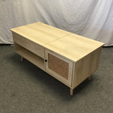 Contemporary MCM Boho Faux-Oak Laminate Lift-Top Coffee Table