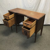 Vintage Walnut & Maple Veneer 4-Drawer Desk