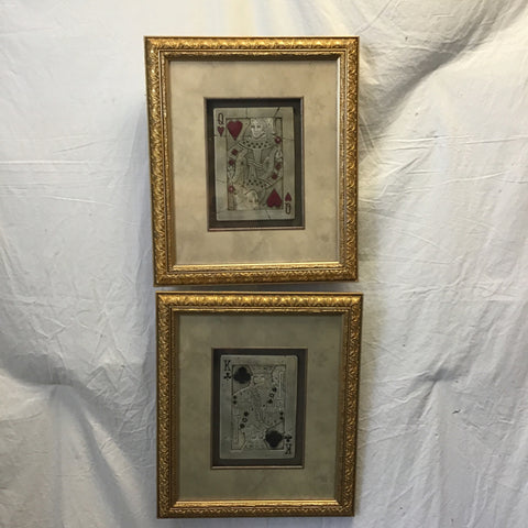 Pair of Framed Cast Resin King & Queen Playing Cards