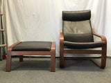 IKEA POANG Brown Leather Armchair & Ottoman