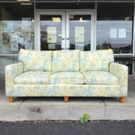 Vintage Bassett Green & Off-White Upholstered 3-Cushion Sofa
