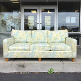 Vintage Bassett Green & Off-White Upholstered 3-Cushion Sofa