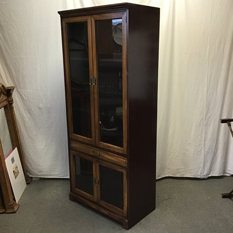 Vintage Kenlea Crafts Cherry Veneer Glass-Front Bookcase