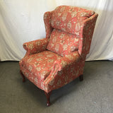 Vintage Orange Floral Upholstered Wingback Recliner