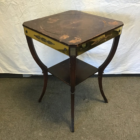 Vintage Walnut Veneer & Gold Glass 2-Tier Cocktail Table