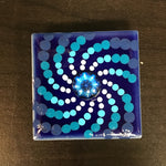 Susan Sitaraman Single Hand Painted Spiral Mandala On Blue Tile Magnet