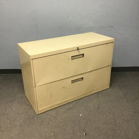 Vintage Pale Yellow Metal 2-Drawer Lateral Filing Cabinet
