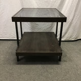 Modern Metal & Faux-Wood 2-Tier Glass-Top End Table