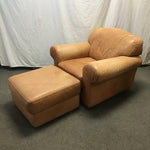 Modern Natuzzi Brown Leather Armchair & Ottoman