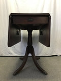 Vintage Mahogany Veneer Drop-Leaf  Pedestal Dining Table