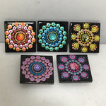 Susan Sitaraman Single Hand Painted Mandala On Black Tile Magnet