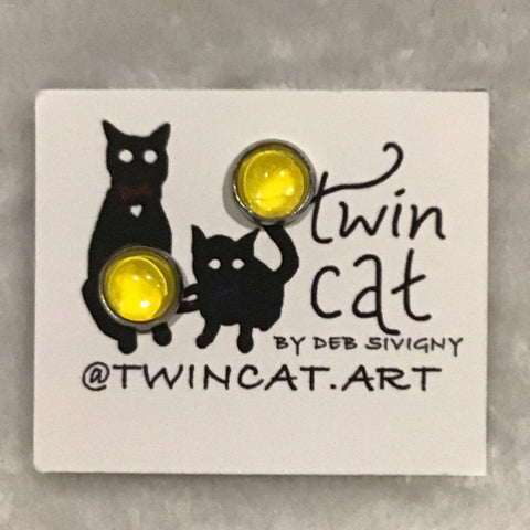 Twin Cat Yellow Tiny Stud Earrings