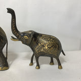 Set of 3 Vintage Hand Etched Brass Elephants