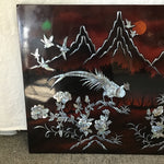 Vintage Mother-of-Pearl Inlaid Red & Black Lacquer Phoenix Panel