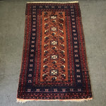 Vintage Red, Blue, & Brown Geometric Wool 4x6 Area Rug