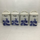 Set of 4 Antique Inge White & Blue Delft Windmill Ceramic Kitchen Canisters