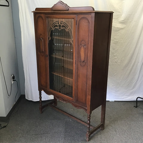 Vintage Black Walnut Veneer Curio Cabinet