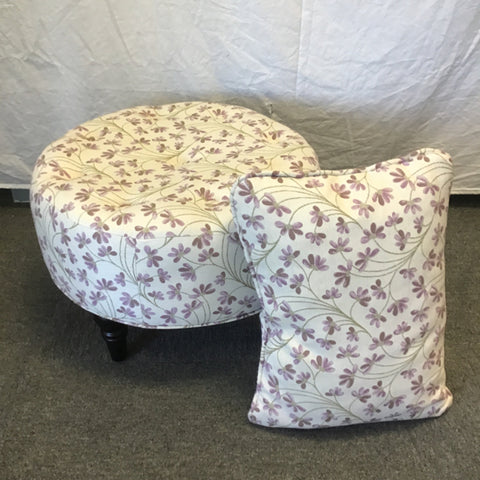 Modern Off-White & Purple Floral Ottoman & Throw Pillow Set