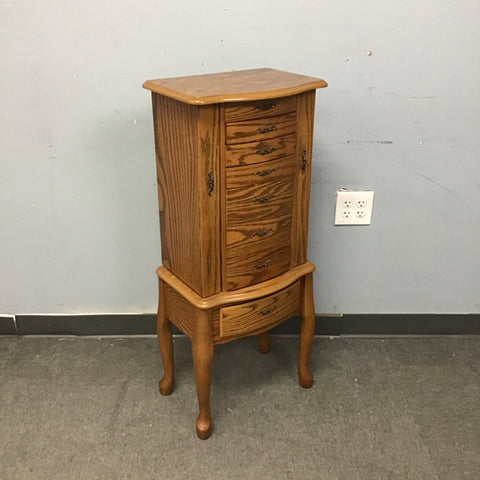 Vintage Powell Oak Veneer 7-Drawer Jewelry Armoire