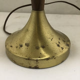 Vintage MCM Solid Teak & Gold Metal Table Lamp