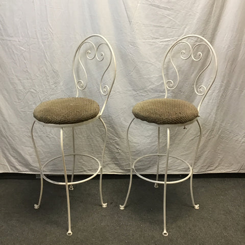 Pair of Modern White Metal Bar Stools