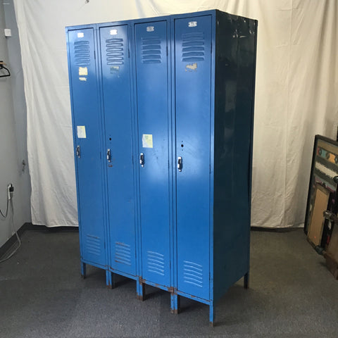 Vintage Blue Painted Metal 8-Door Double-Sided Lockers